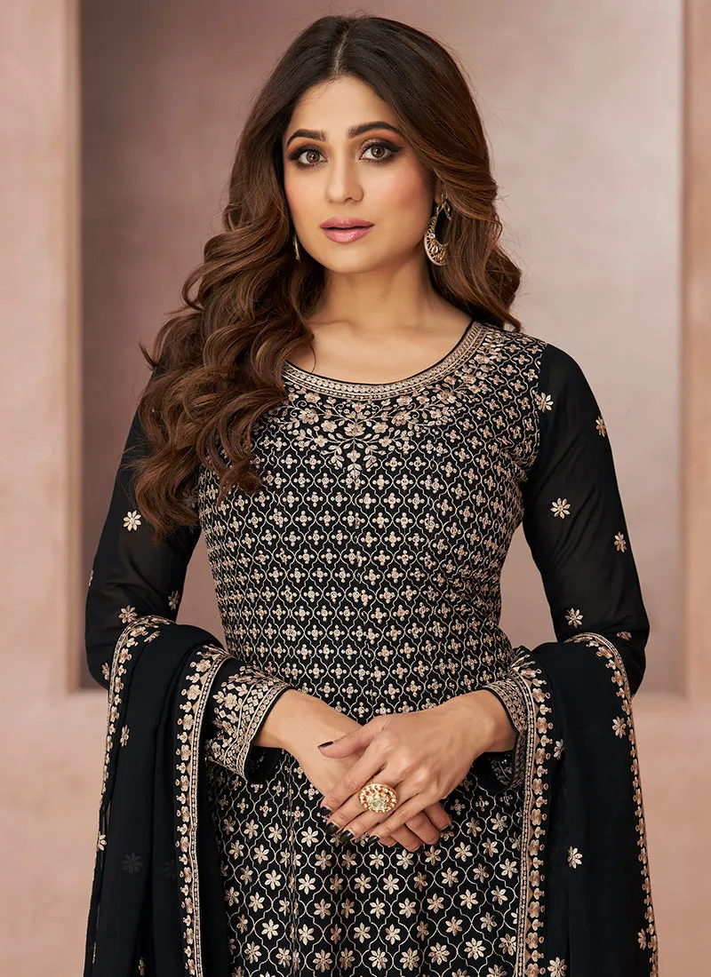 Black Embroidery Festive Anarkali Palazzo Suit