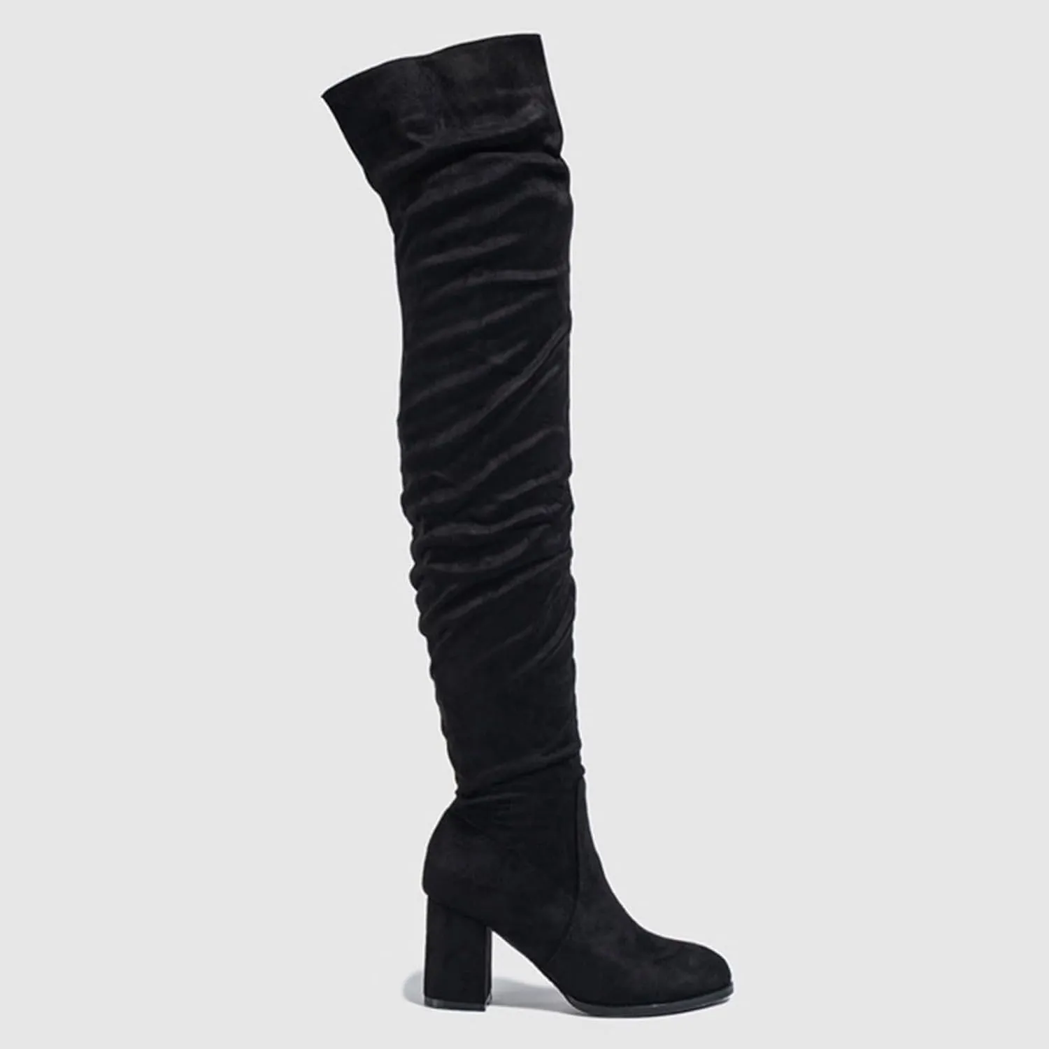 Boots For Women Square Heel Over Knee Boots Suede Zipper Thigh High Boots Chunky Heeled Tall Long Boots
