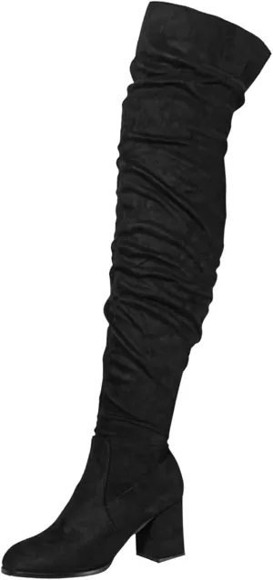 Boots For Women Square Heel Over Knee Boots Suede Zipper Thigh High Boots Chunky Heeled Tall Long Boots