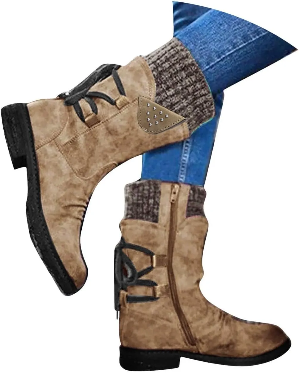Cathalem Winter Boots for Women,Women's Winter Lace up Mid Calf Combat Riding Military Boots Womens Snow Boots Waterproof
