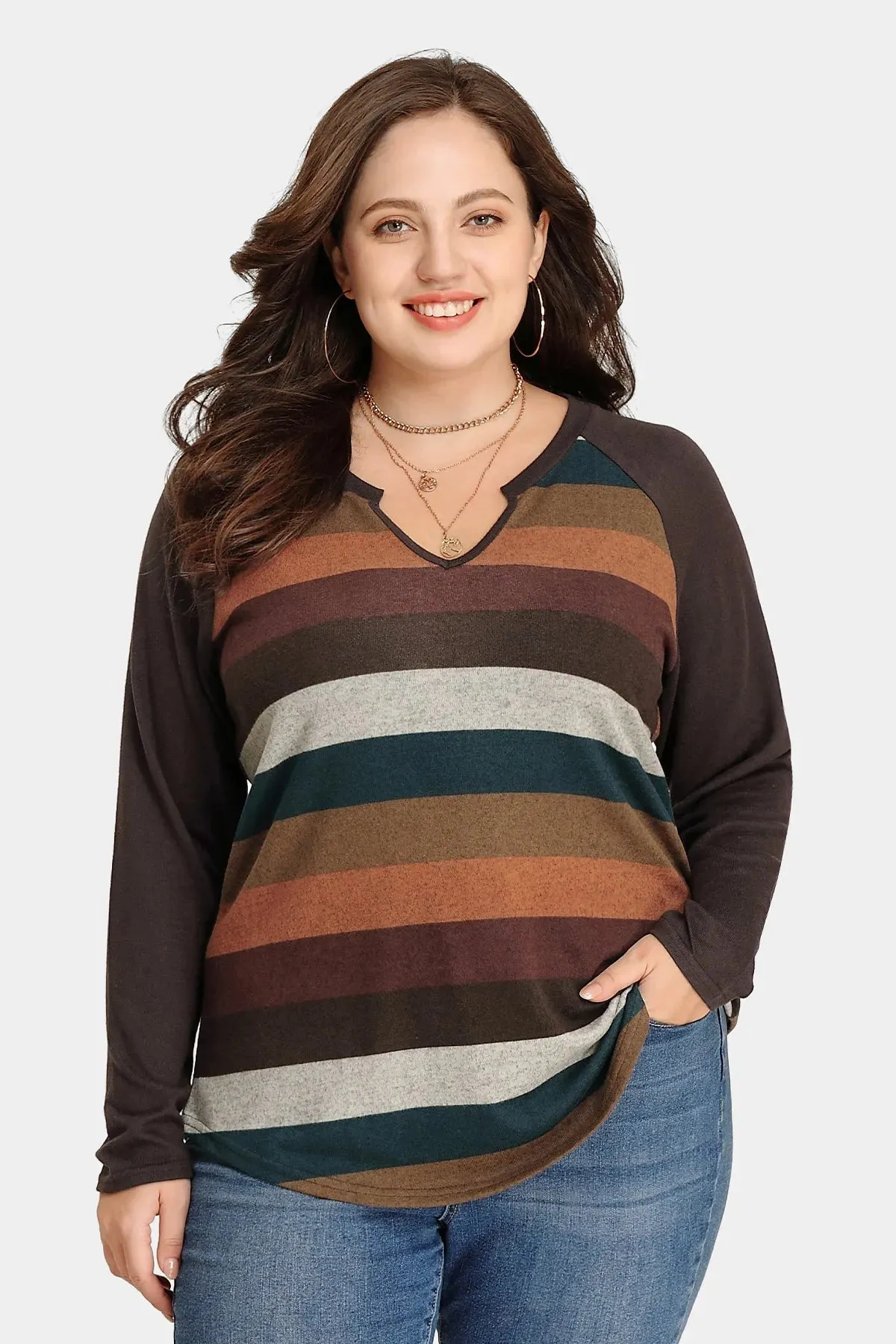 Colorful Striped Patchwork V Neck Shirt