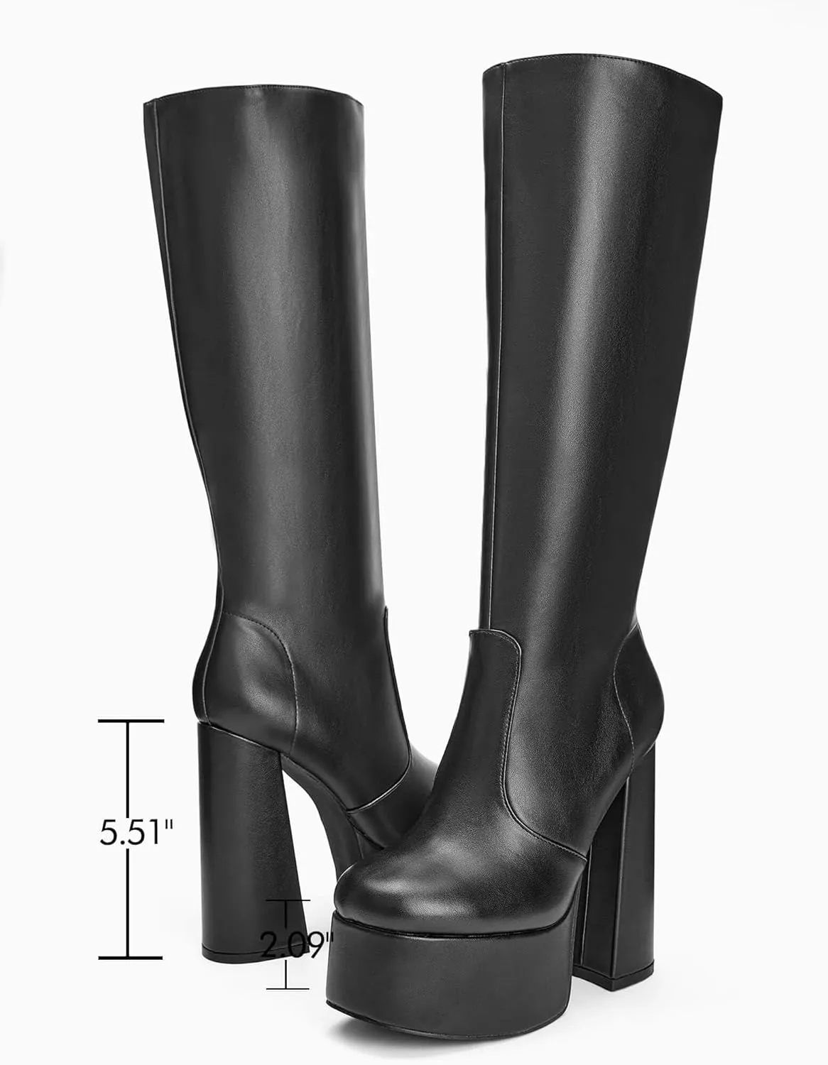 Coutgo Women's Platform Knee High Boots Chunky Heel Sexy Round Toe Side Zipper Long Boot