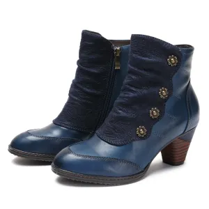 CrazycatZ Womens Leather Ankle Boots Colorful Leather Buttoned Vintage Boots