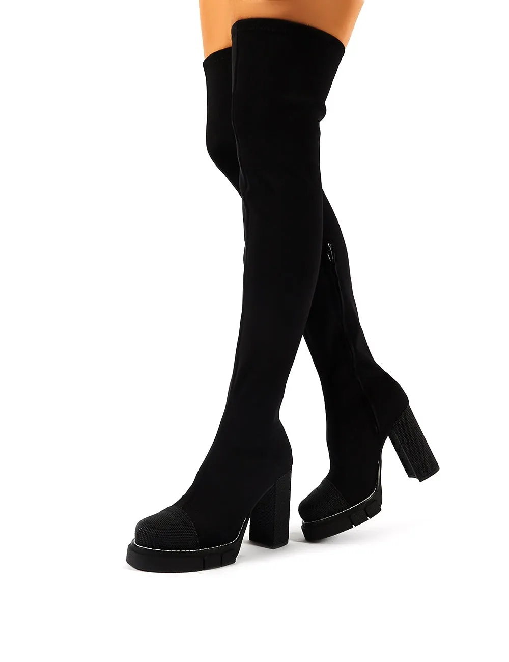 Critic Black Block Heeled Platform Over the Knee Boots