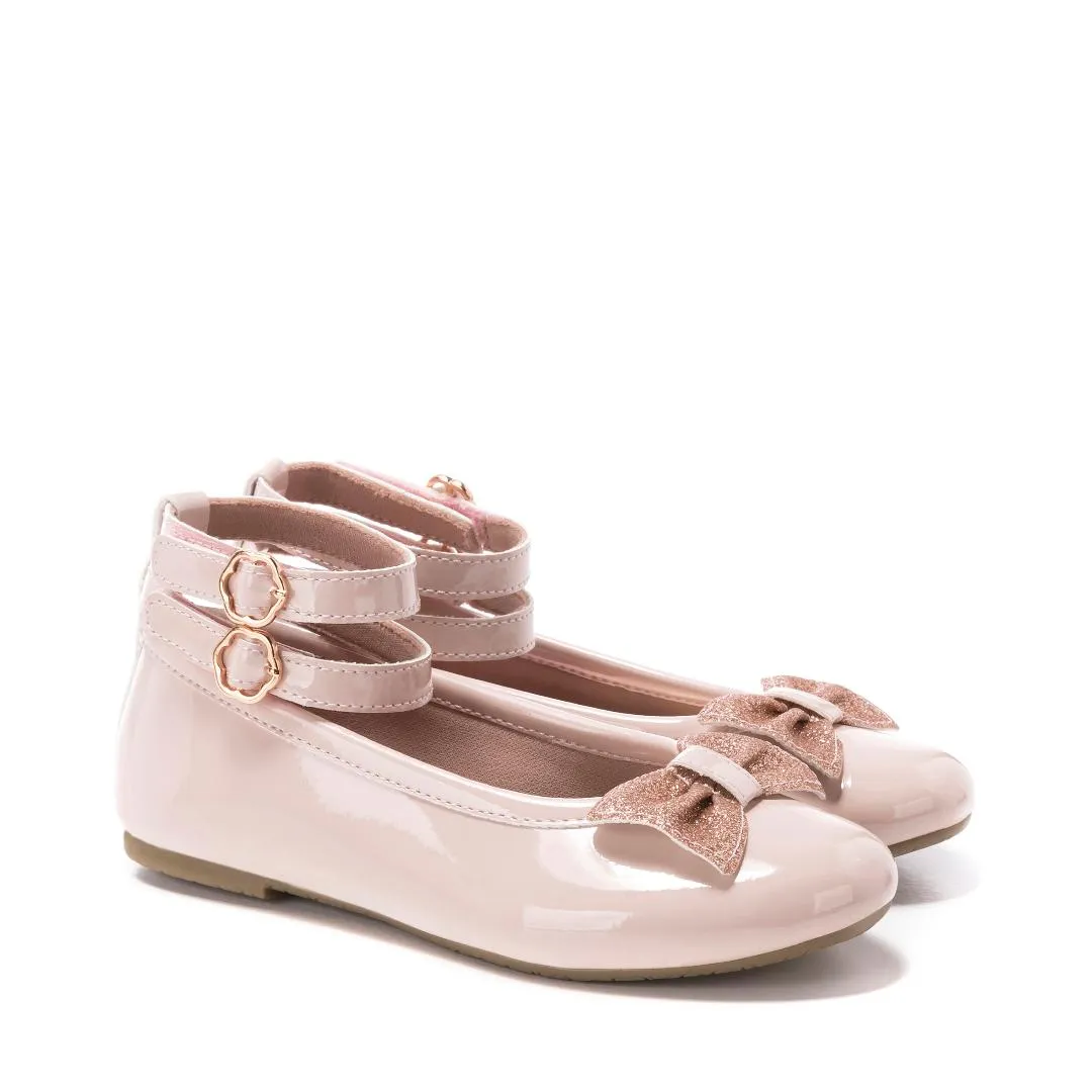 Double Ankle Strap Bow Ballerina Flats (Youth/Juniors)