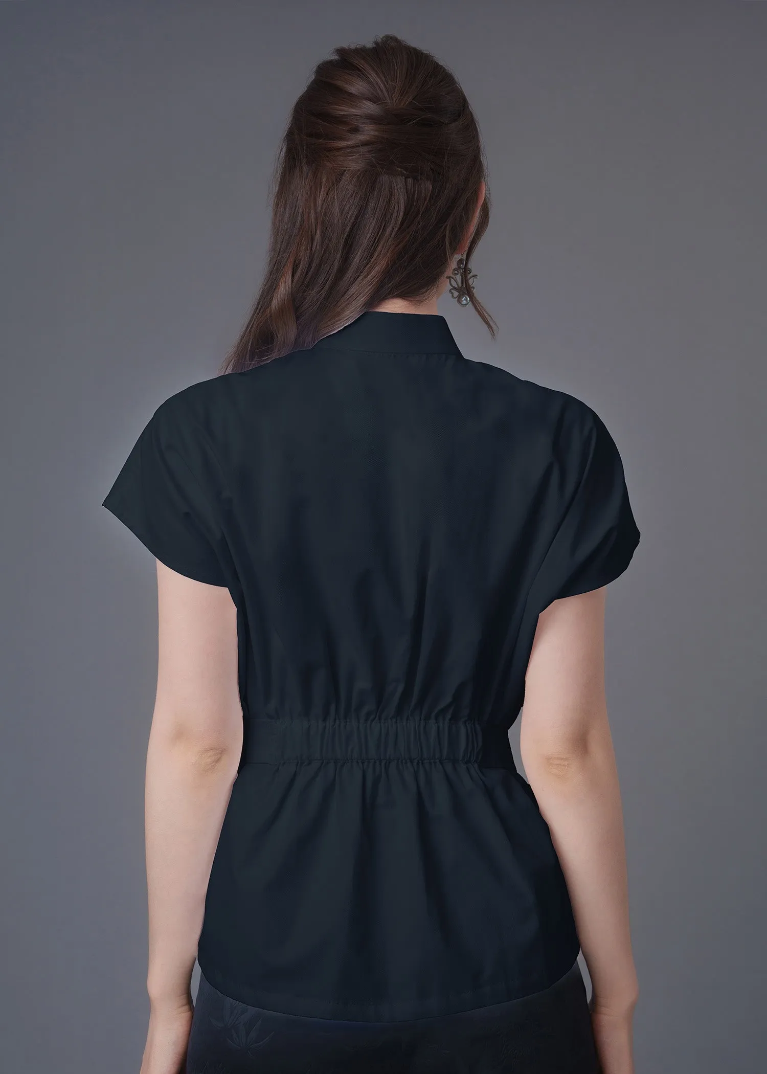 Extended Sleeves Mandarin Blouse (Black)