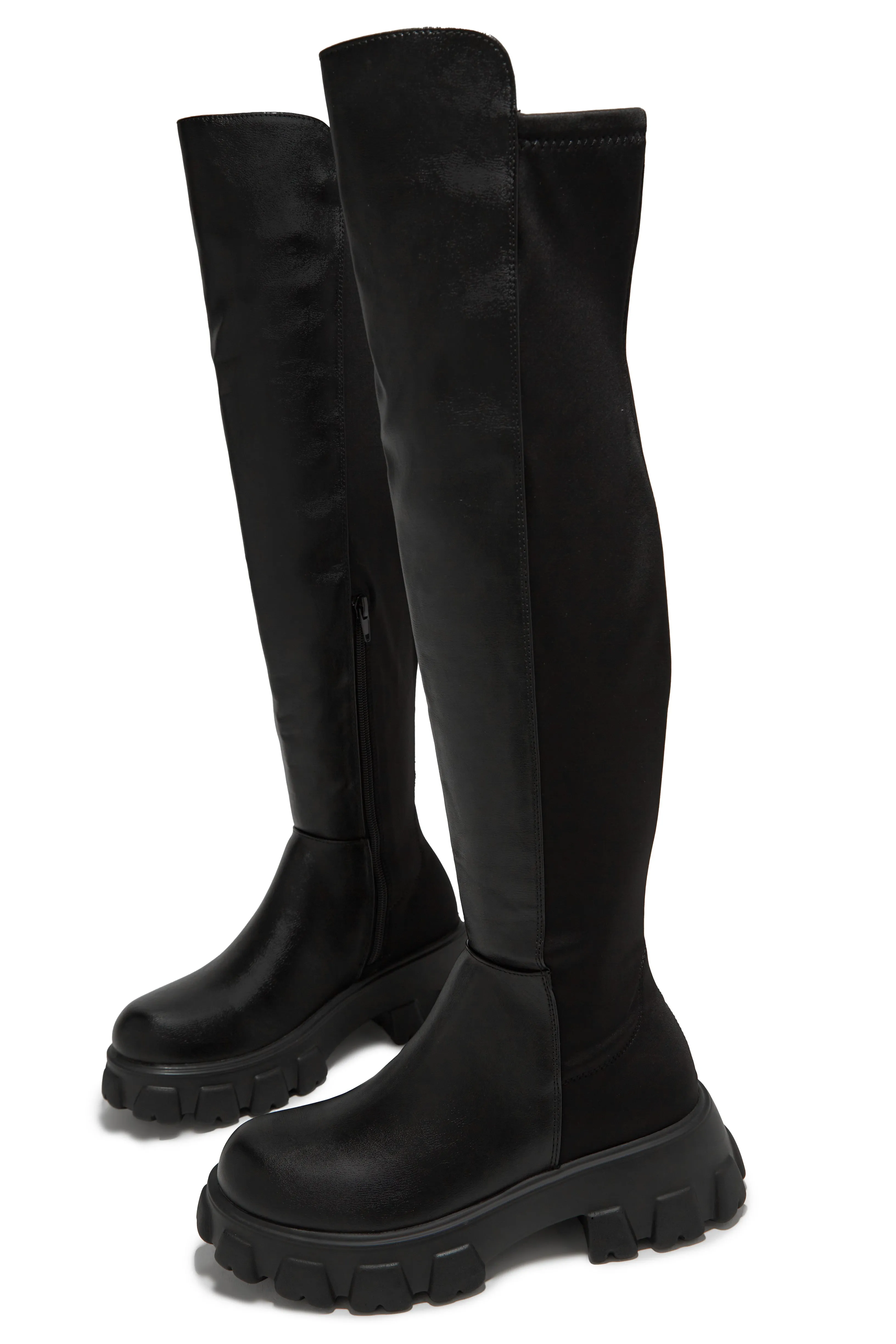 Fall Outfit Over The Knee Flat Boots - Black