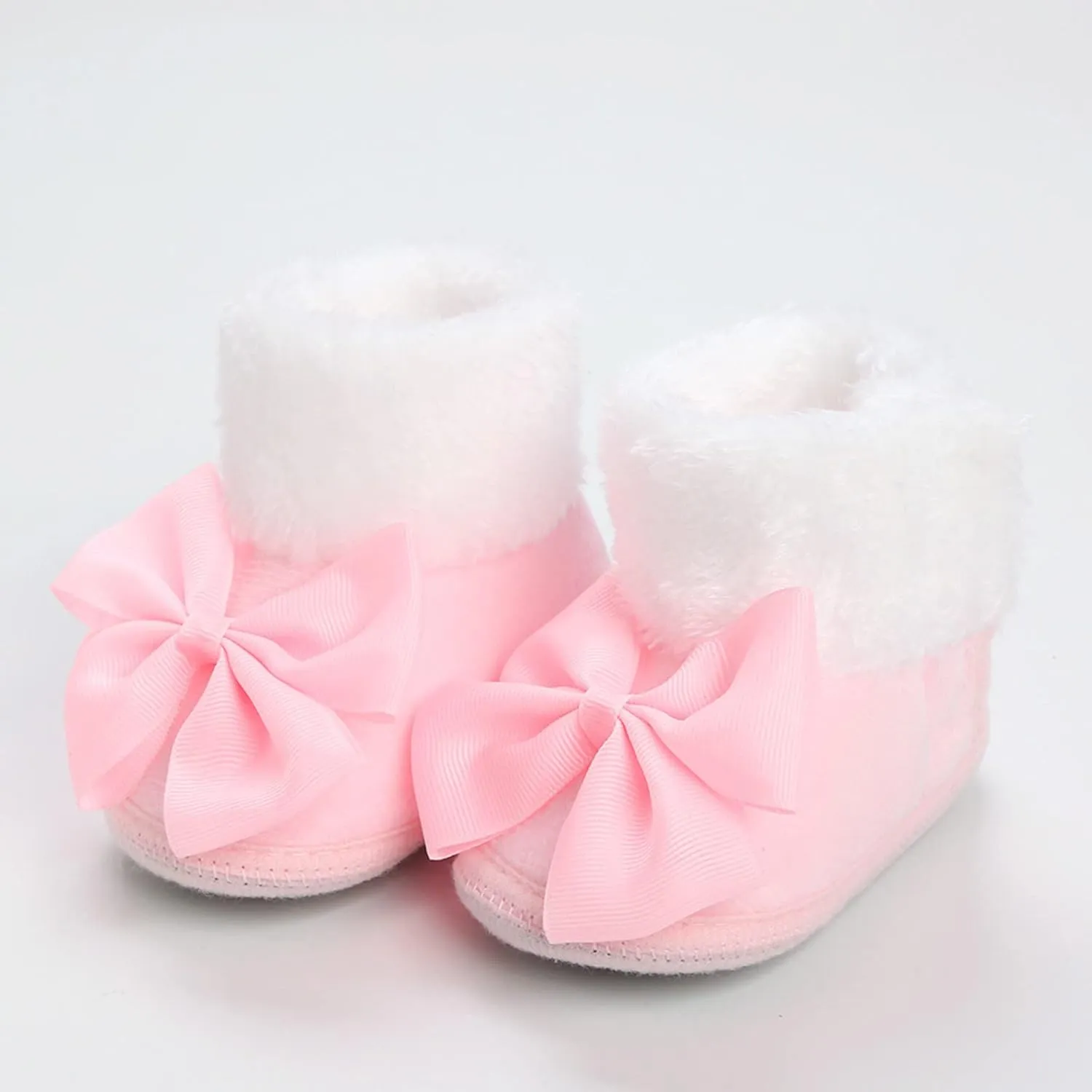 Girls Ankle Boots Baby Boots With Bow Ties Soft Baby Shoes Thick Non Slip Cotton Shoes Warm Boots