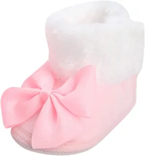 Girls Ankle Boots Baby Boots With Bow Ties Soft Baby Shoes Thick Non Slip Cotton Shoes Warm Boots