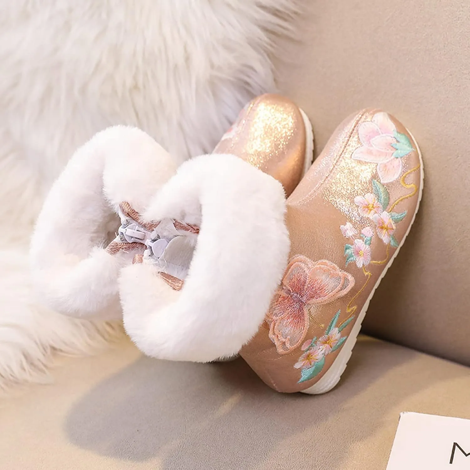 Girls Shoes Butterfly Embroidered Warm Cotton Boots Embroidered Boots National Boots Cotton Boots by Boots