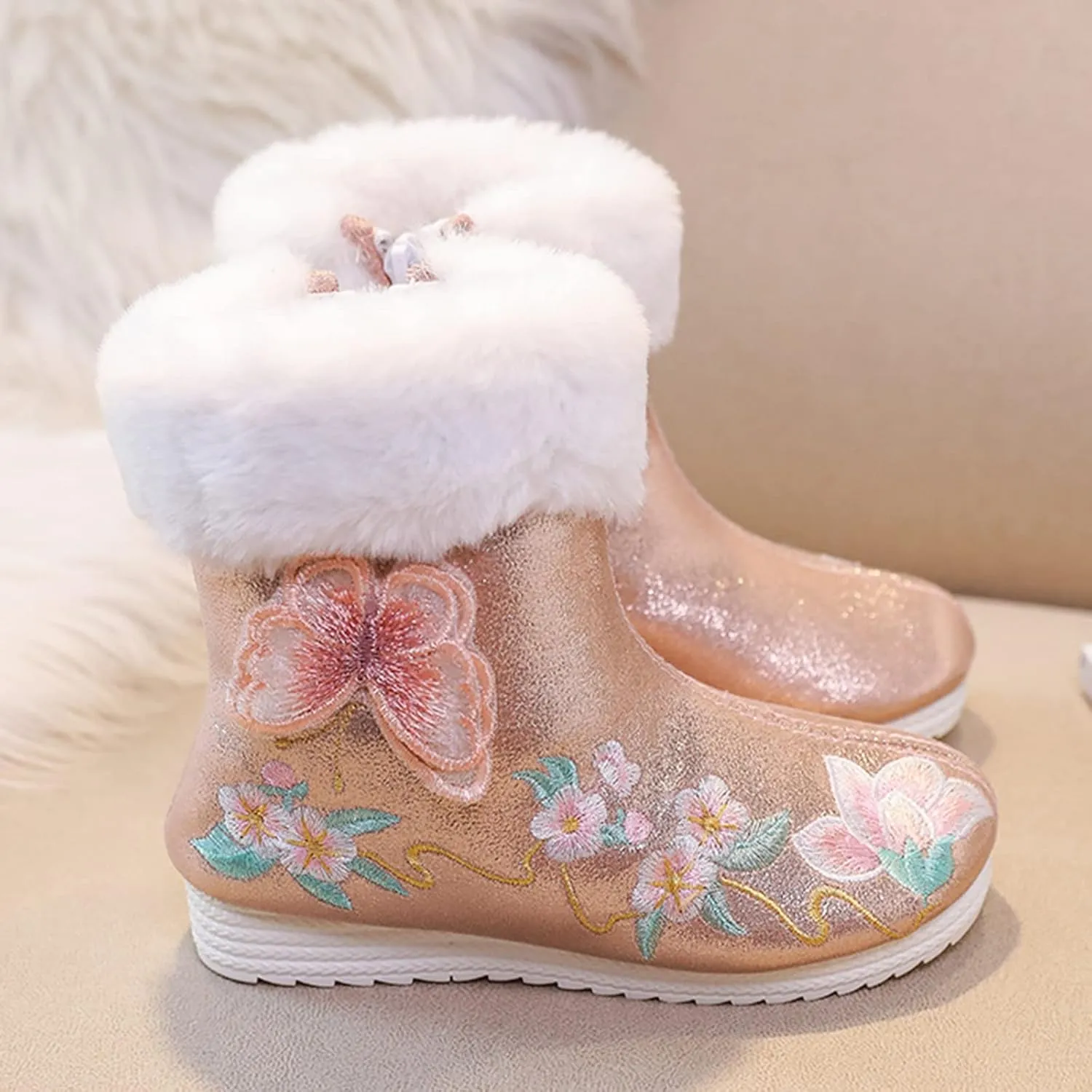 Girls Shoes Butterfly Embroidered Warm Cotton Boots Embroidered Boots National Boots Cotton Boots by Boots