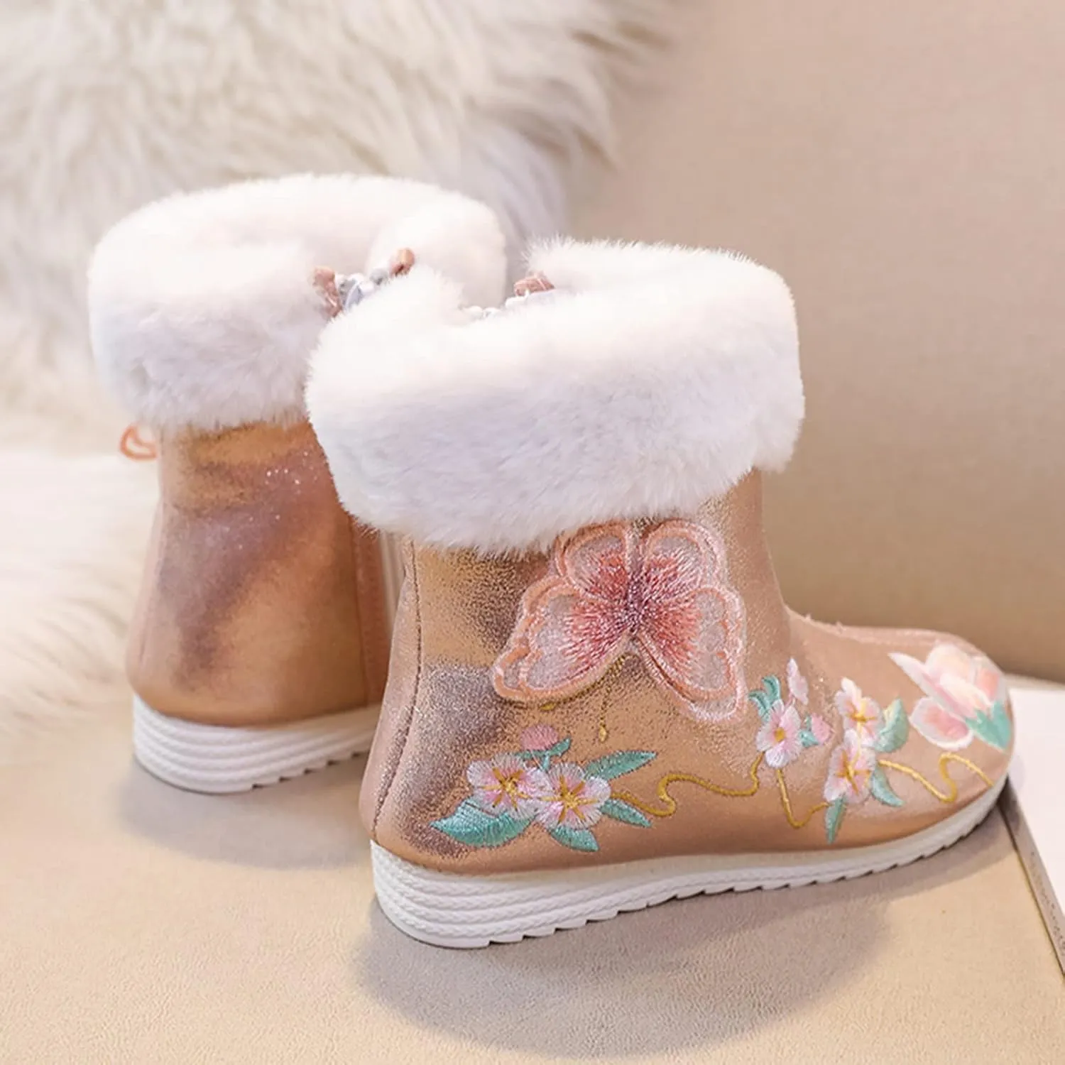 Girls Shoes Butterfly Embroidered Warm Cotton Boots Embroidered Boots National Boots Cotton Boots by Boots