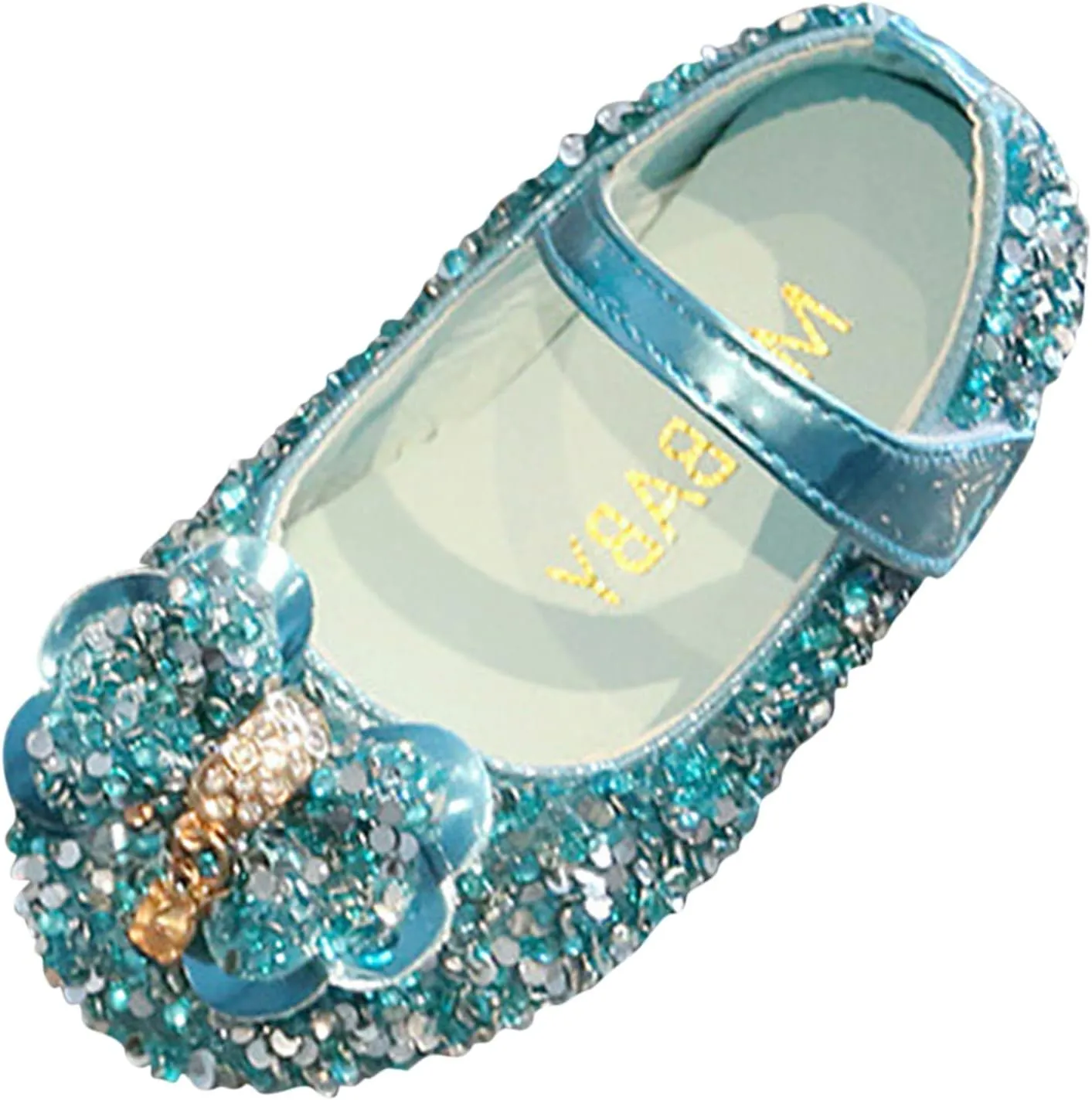 IWIHMIV Girls Mary Jane Dress Shoes Ballet Flat with Bow Pearl Rhinestones Shining Baby Girls Shoes