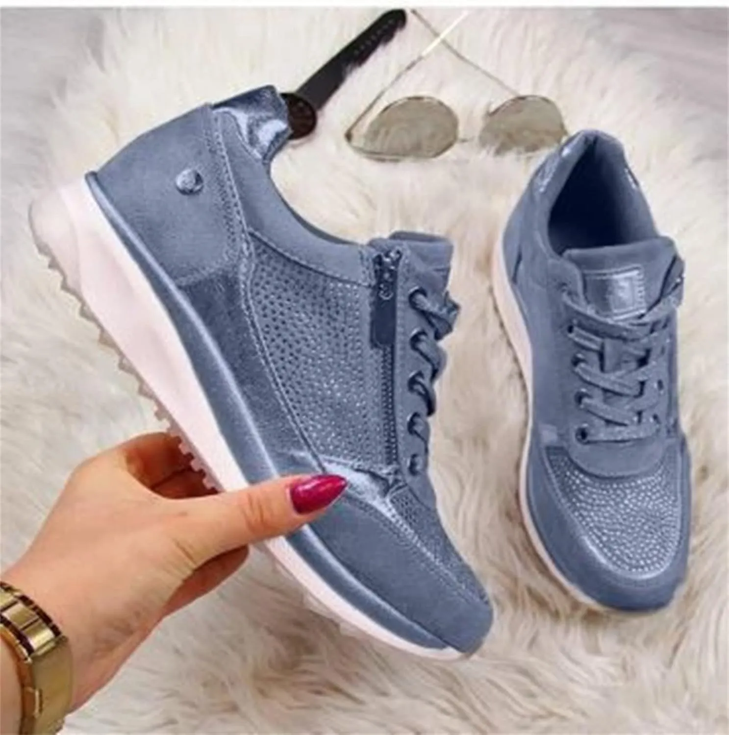 Ladmiple Shoes For Women Sneakers Trendy Lace ups Casual Walking Shoes Summer Fashion Slip On Platform Flats Loafers
