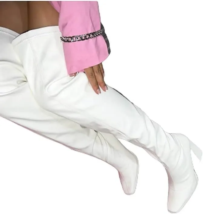 Liliana Women's Thigh High Boots Stretchy Over The Knee Chunky Block Heel Boots