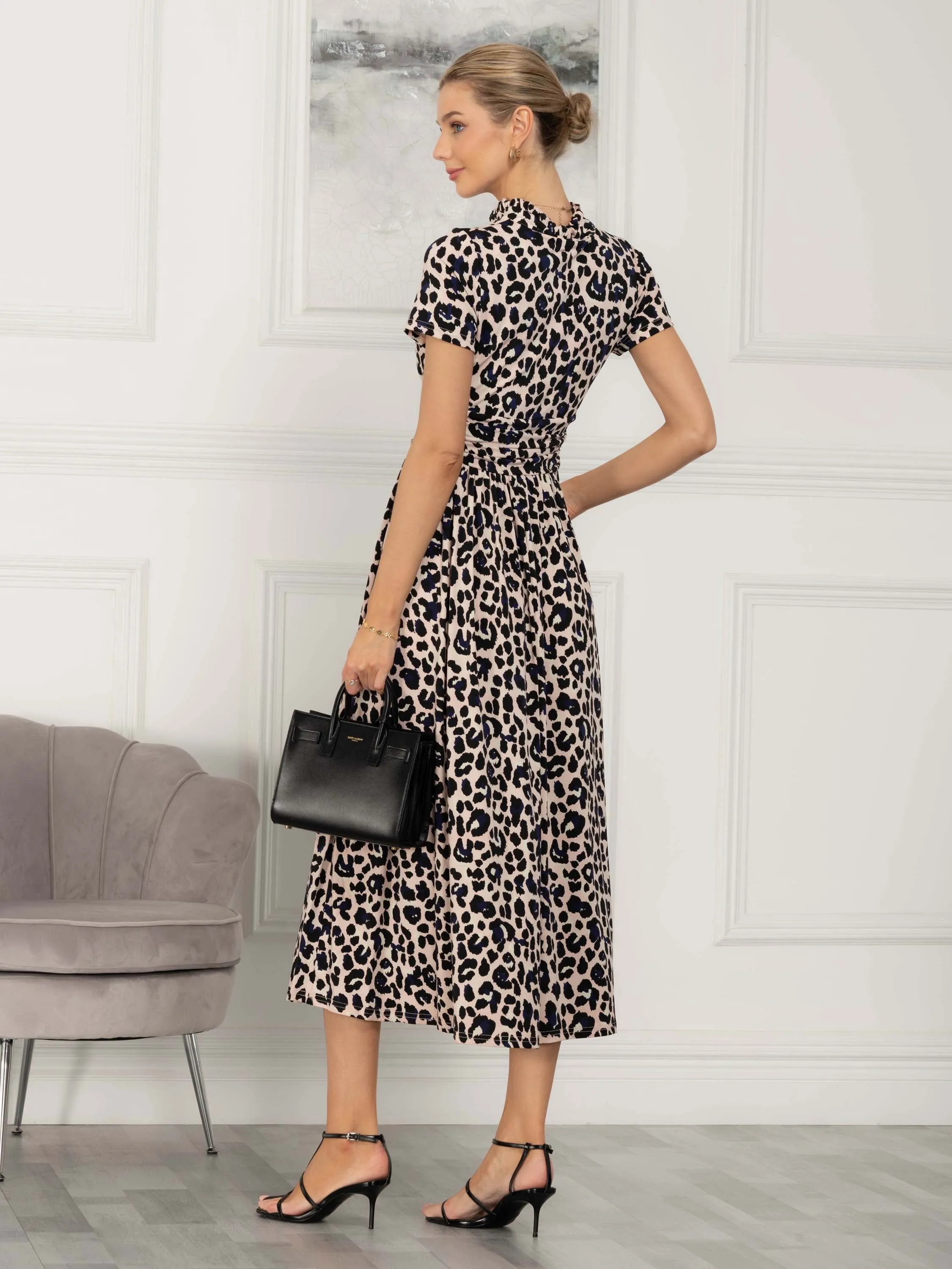 Mabrouka Stand Neck Dress, Pink Animal
