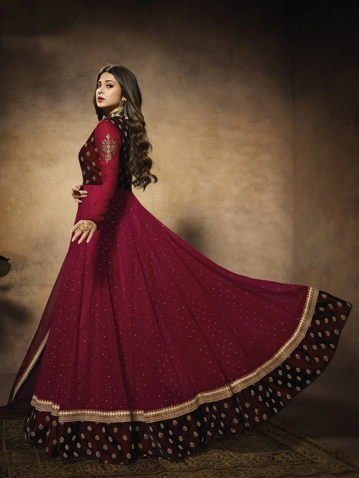 Maroon Bridal Embroidered Velvet Anarkali Suit