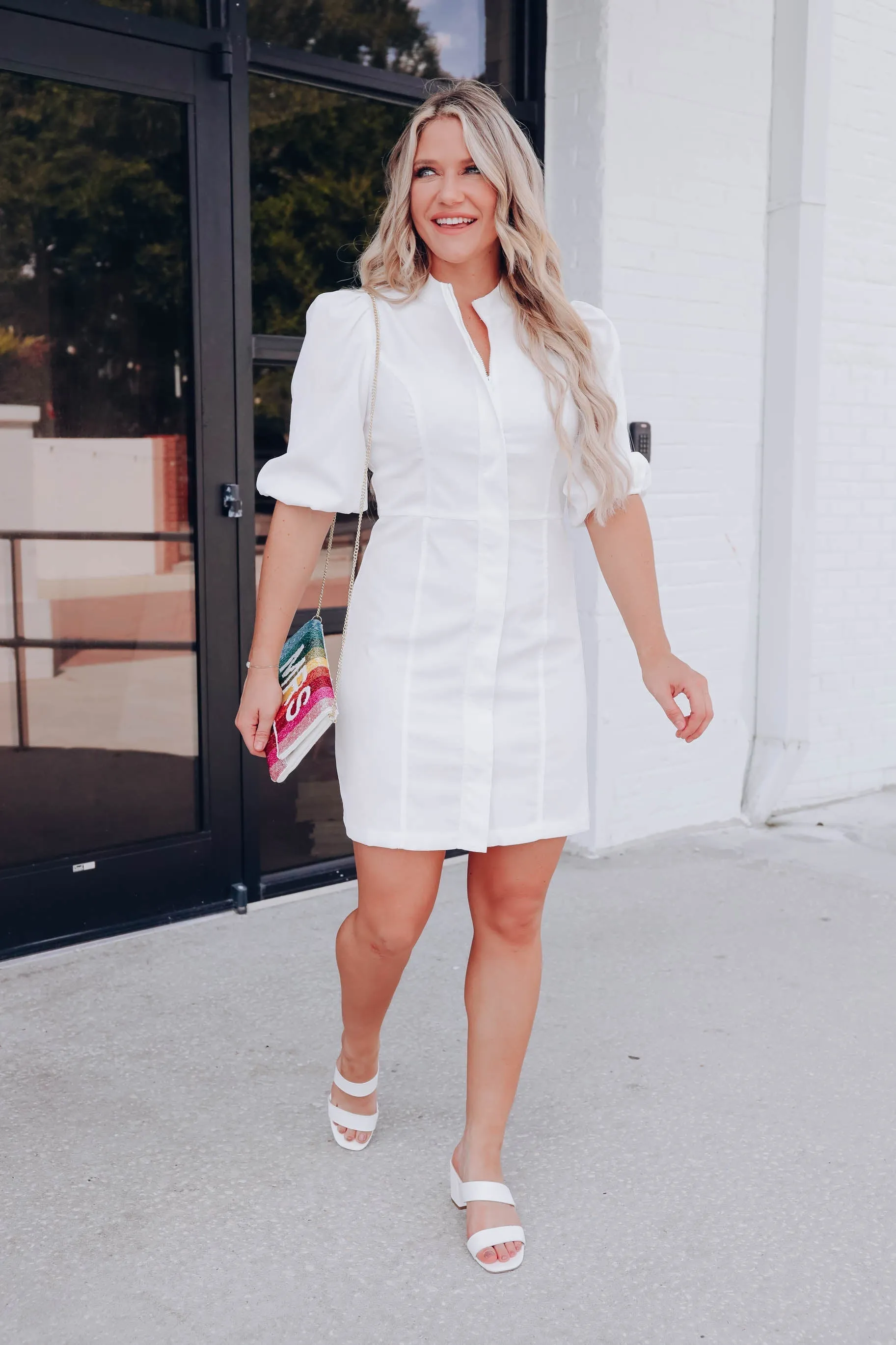 *MODEL* Cordelia Corduroy Dress - White - FINAL SALE