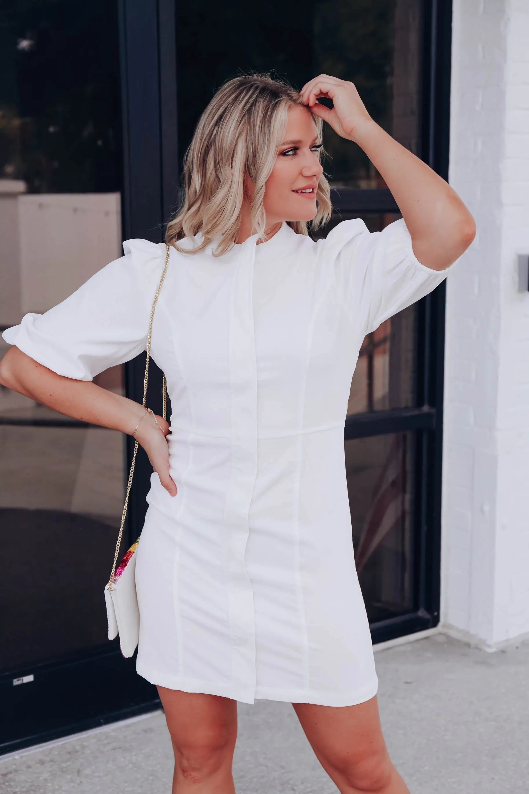 *MODEL* Cordelia Corduroy Dress - White - FINAL SALE