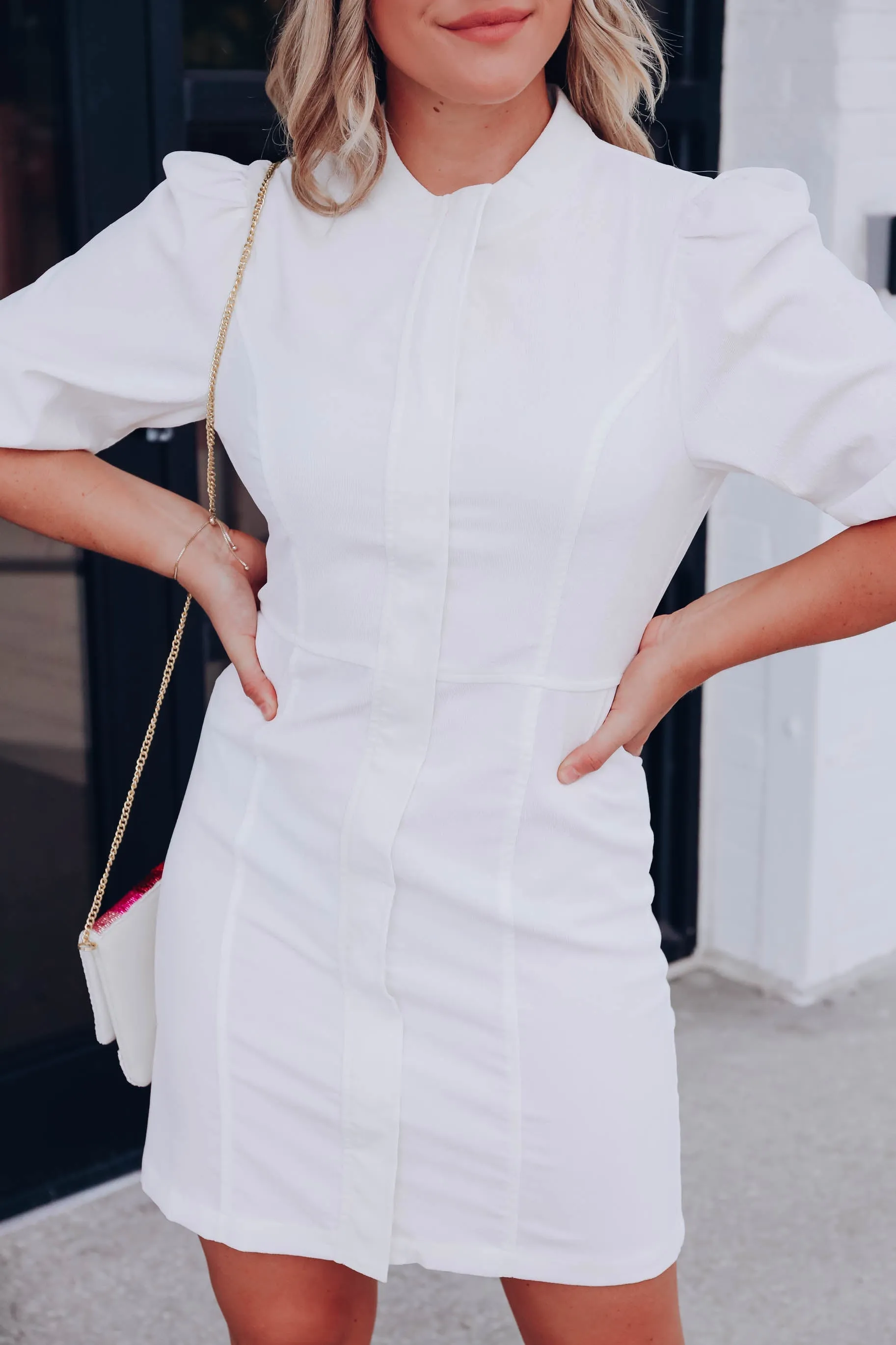 *MODEL* Cordelia Corduroy Dress - White - FINAL SALE