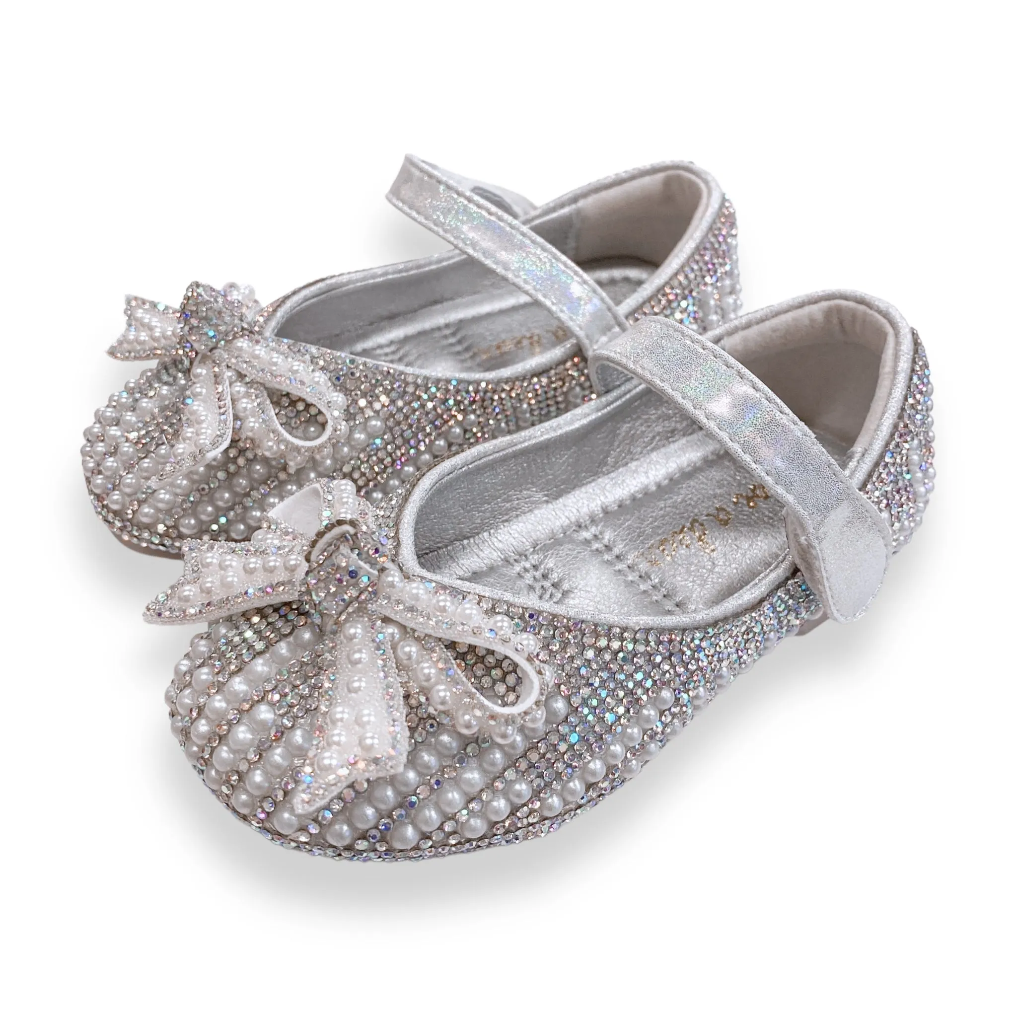 Pearl & Rhinestone Flat Shoes - Silver