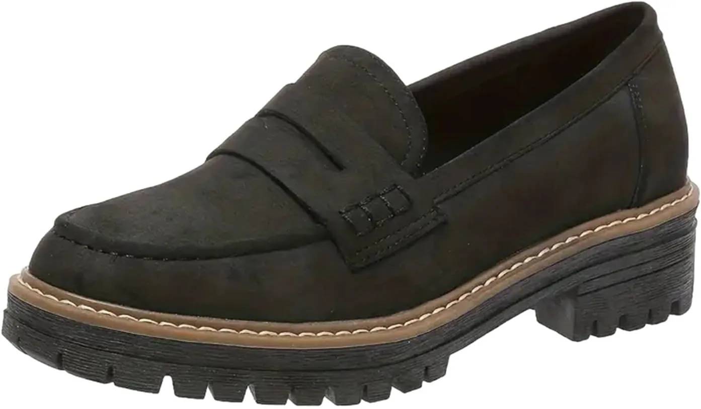 Penny Loafers for Women 2025 Slip On-Comfort Suede Chunky Dress Shoes for Work Wide Toe Lightweight Casual Comfort Shoes Business Casual Platform Chunky Comfortable Footwear