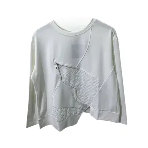 Pre Order: Round Neck Long Sleeved Irregular Hem Patchwork Top