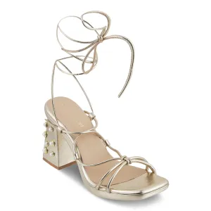 RIHANNA- GOLD TIE UP BLOCK HEELS