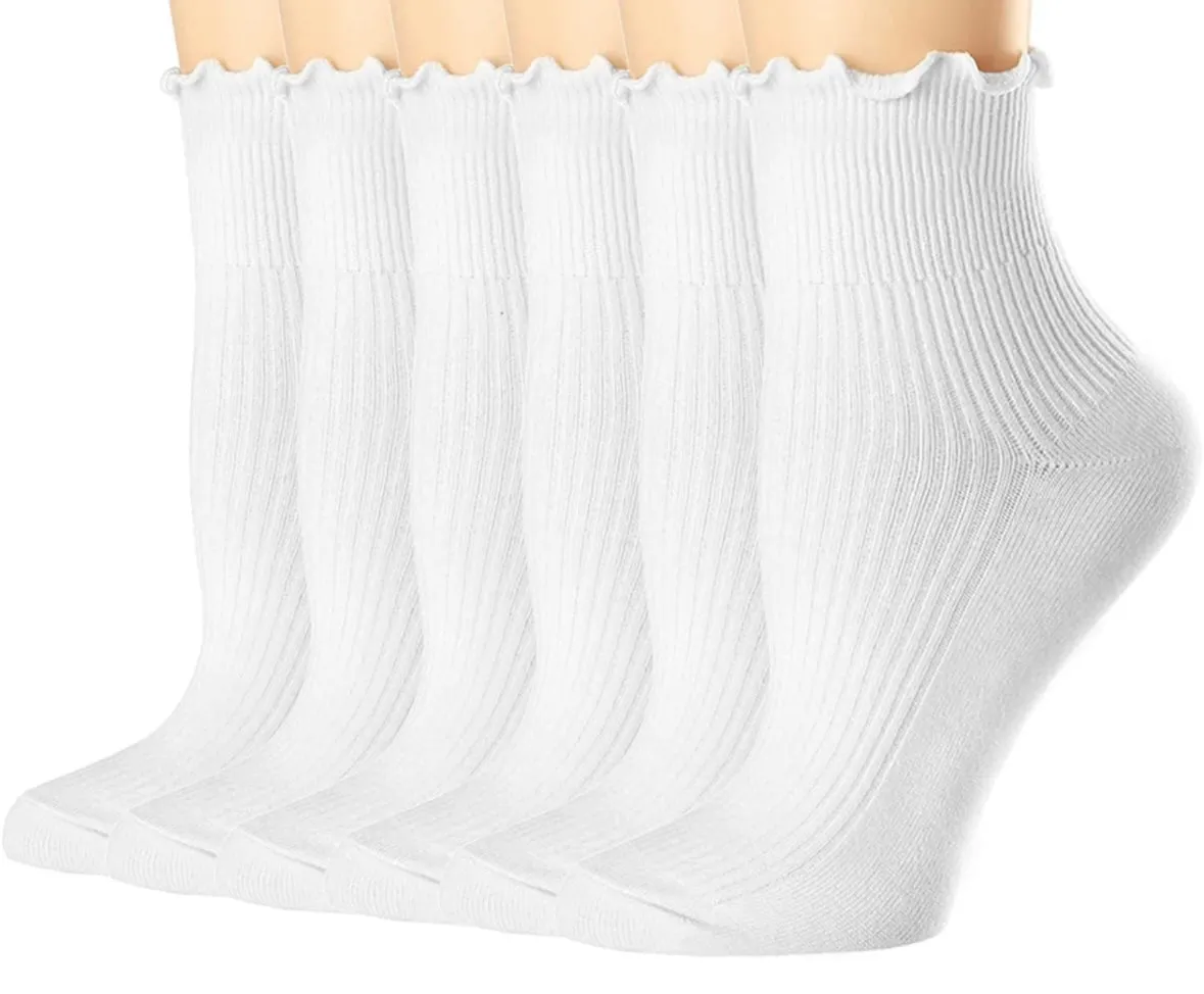 RUFFLE TRIM 6PK SOCKS
