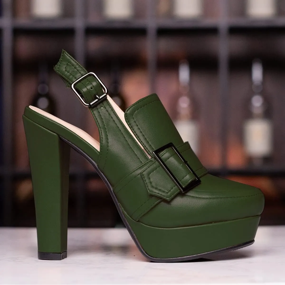 SHODENSE Women Vintage Platform Chunky High Heels Pumps Shoes Round Closed Toe Platform Loafers Ankle Strap Block Heel Slingback Summer Sandals Backless Buckle Loafer Ladies Sexy Chic Party 4-11 M US