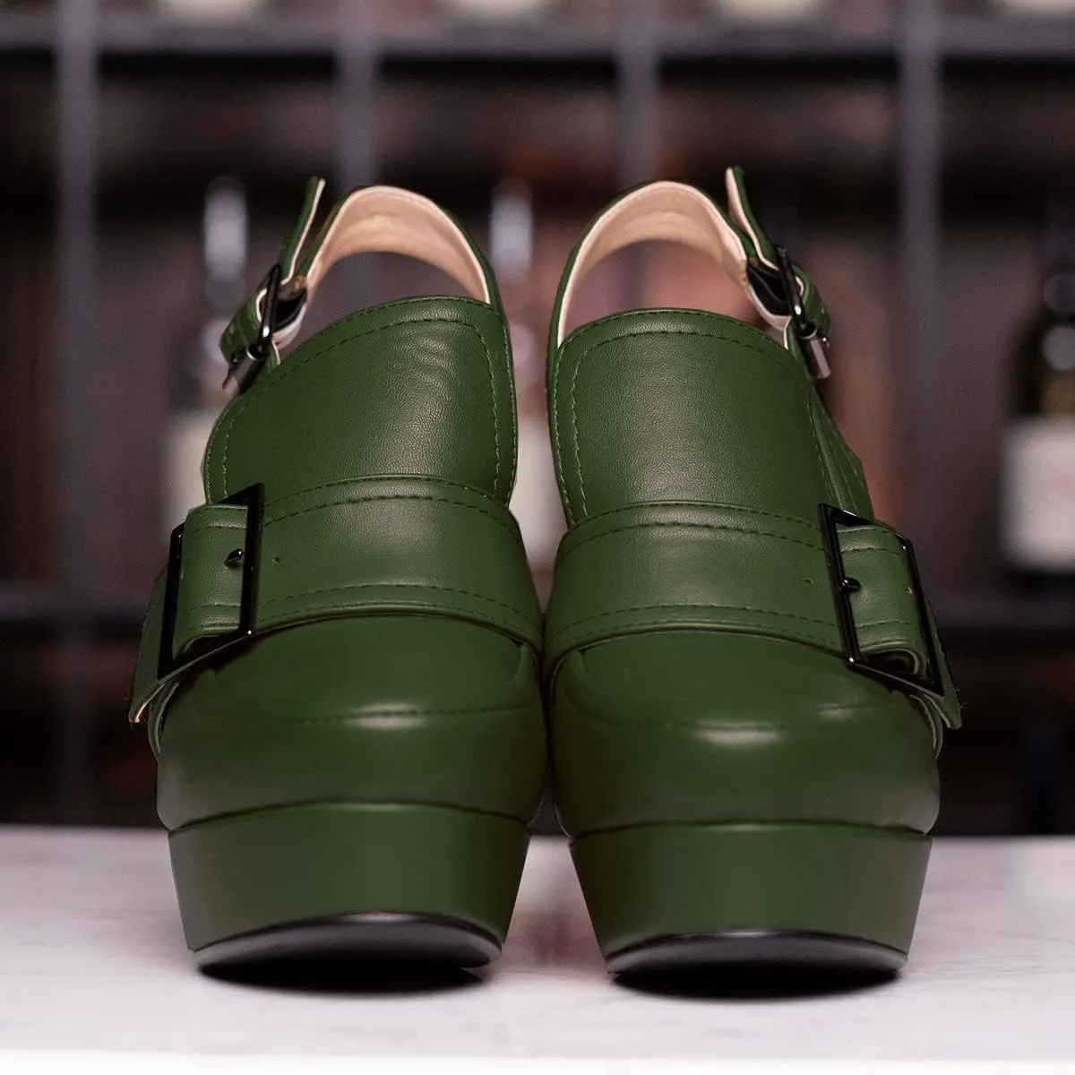 SHODENSE Women Vintage Platform Chunky High Heels Pumps Shoes Round Closed Toe Platform Loafers Ankle Strap Block Heel Slingback Summer Sandals Backless Buckle Loafer Ladies Sexy Chic Party 4-11 M US