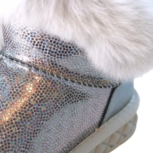Silver Fur Trim Glitter Boot