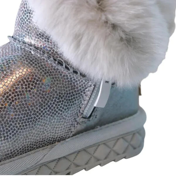 Silver Fur Trim Glitter Boot