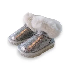 Silver Fur Trim Glitter Boot