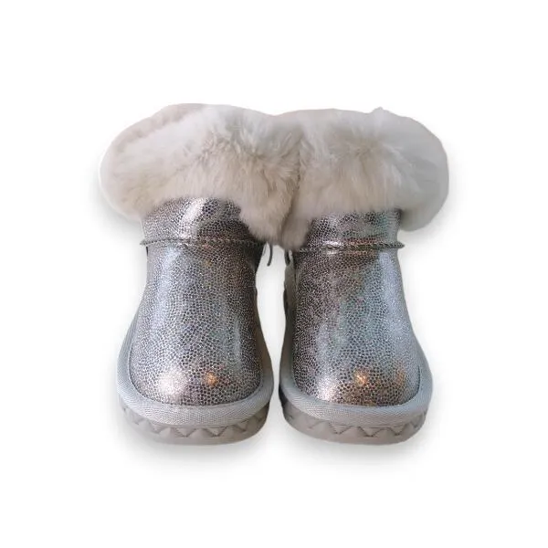 Silver Fur Trim Glitter Boot