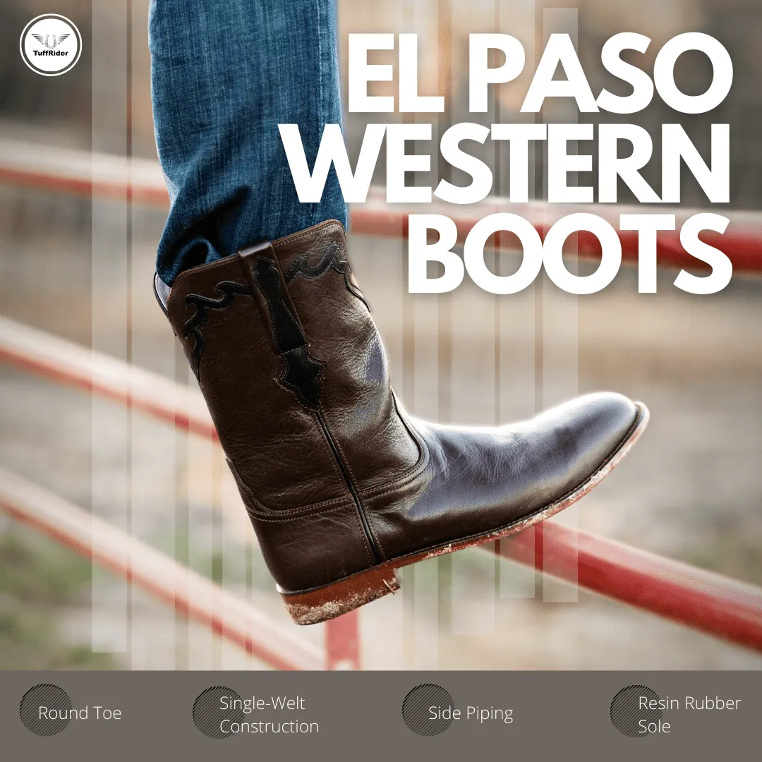 TuffRider Men's El Paso Leather Embroidered Round Toe Western Boots
