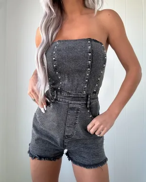 Western Studded Romper - Black