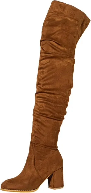 White Cowgirl Boots Square Heel Over Knee Boots Suede Zipper Thigh High Boots Chunky Heeled Tall Long Boots