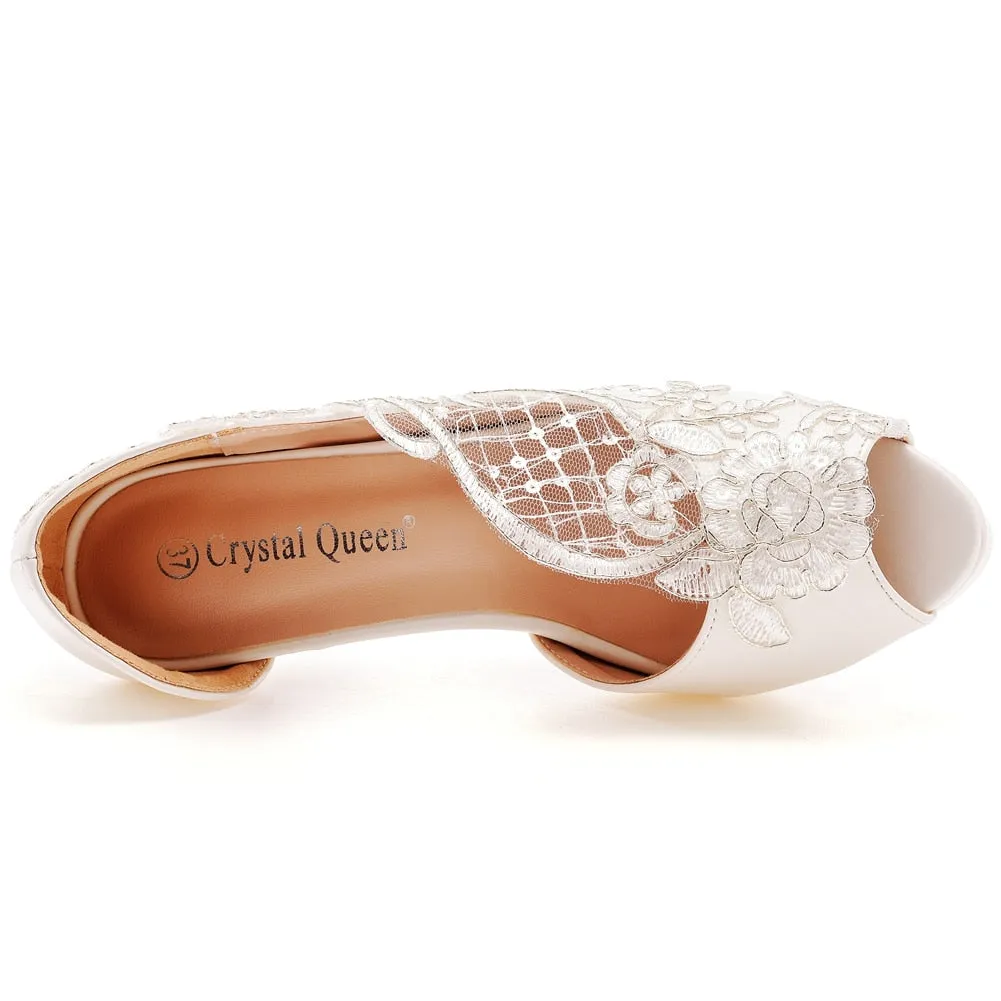 White Stiletto Lace Open Toe High Heel Luxury Party Shoes