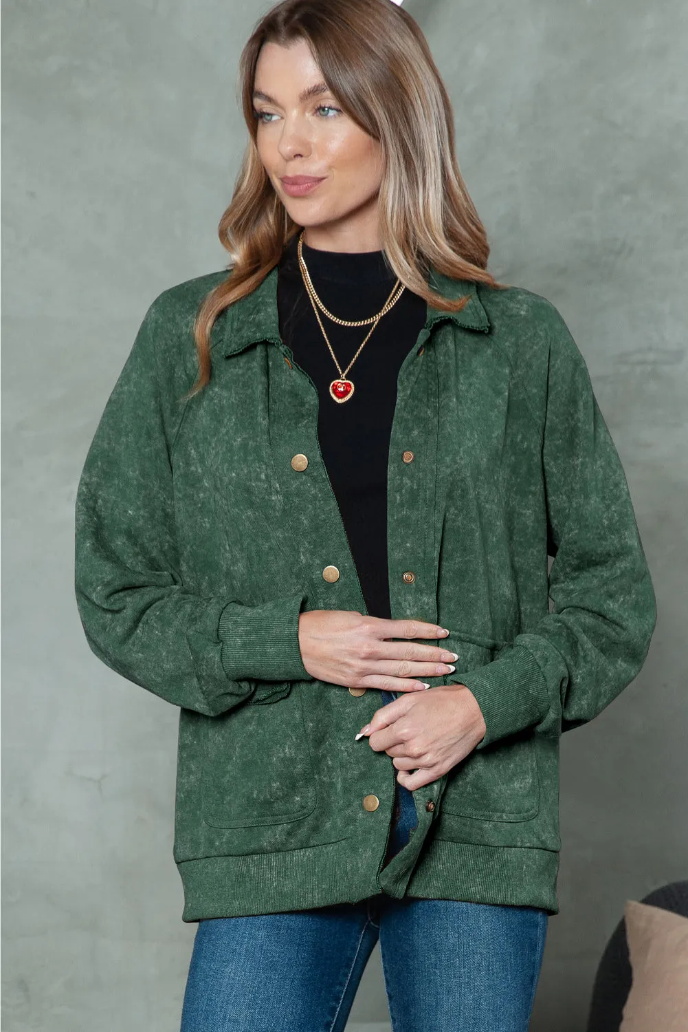 Wholesale Khaki Snap Button Casual Jacket with Flap Pockets