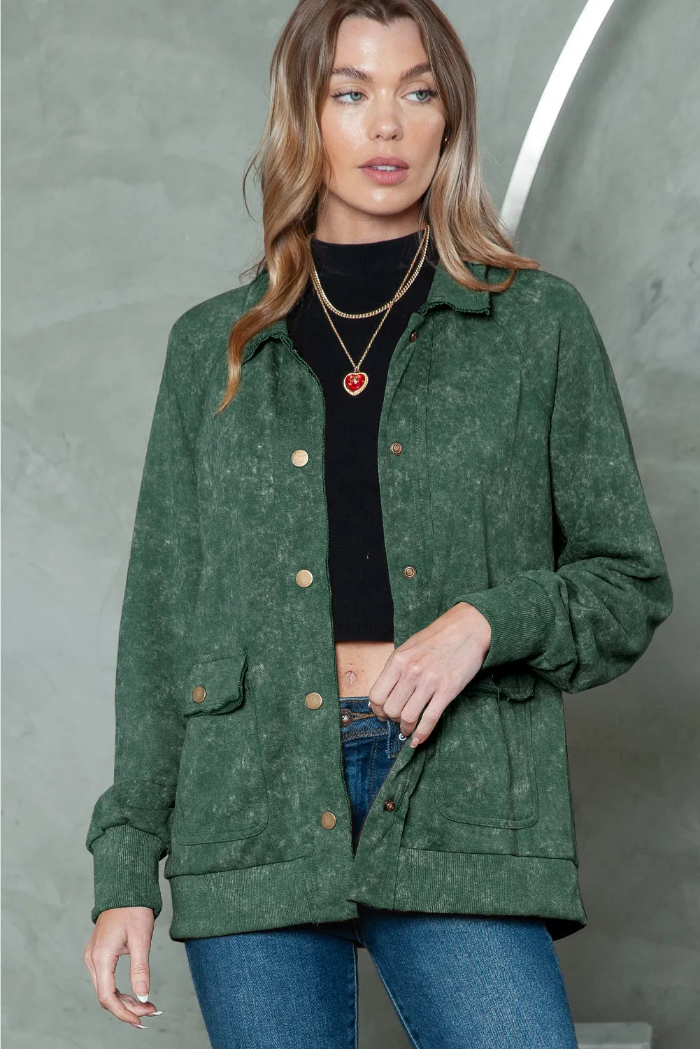 Wholesale Khaki Snap Button Casual Jacket with Flap Pockets