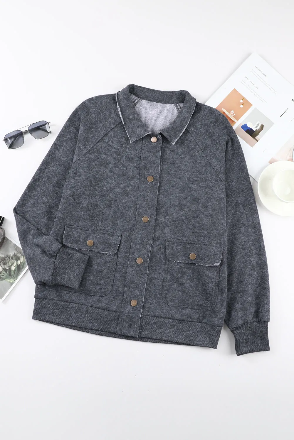 Wholesale Khaki Snap Button Casual Jacket with Flap Pockets