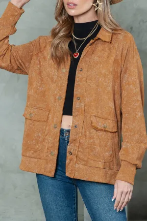 Wholesale Khaki Snap Button Casual Jacket with Flap Pockets