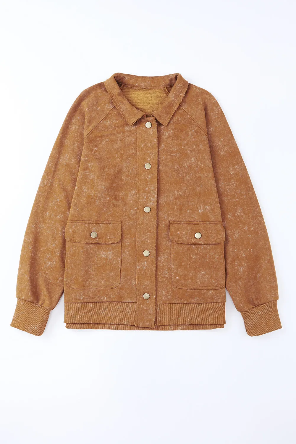 Wholesale Khaki Snap Button Casual Jacket with Flap Pockets