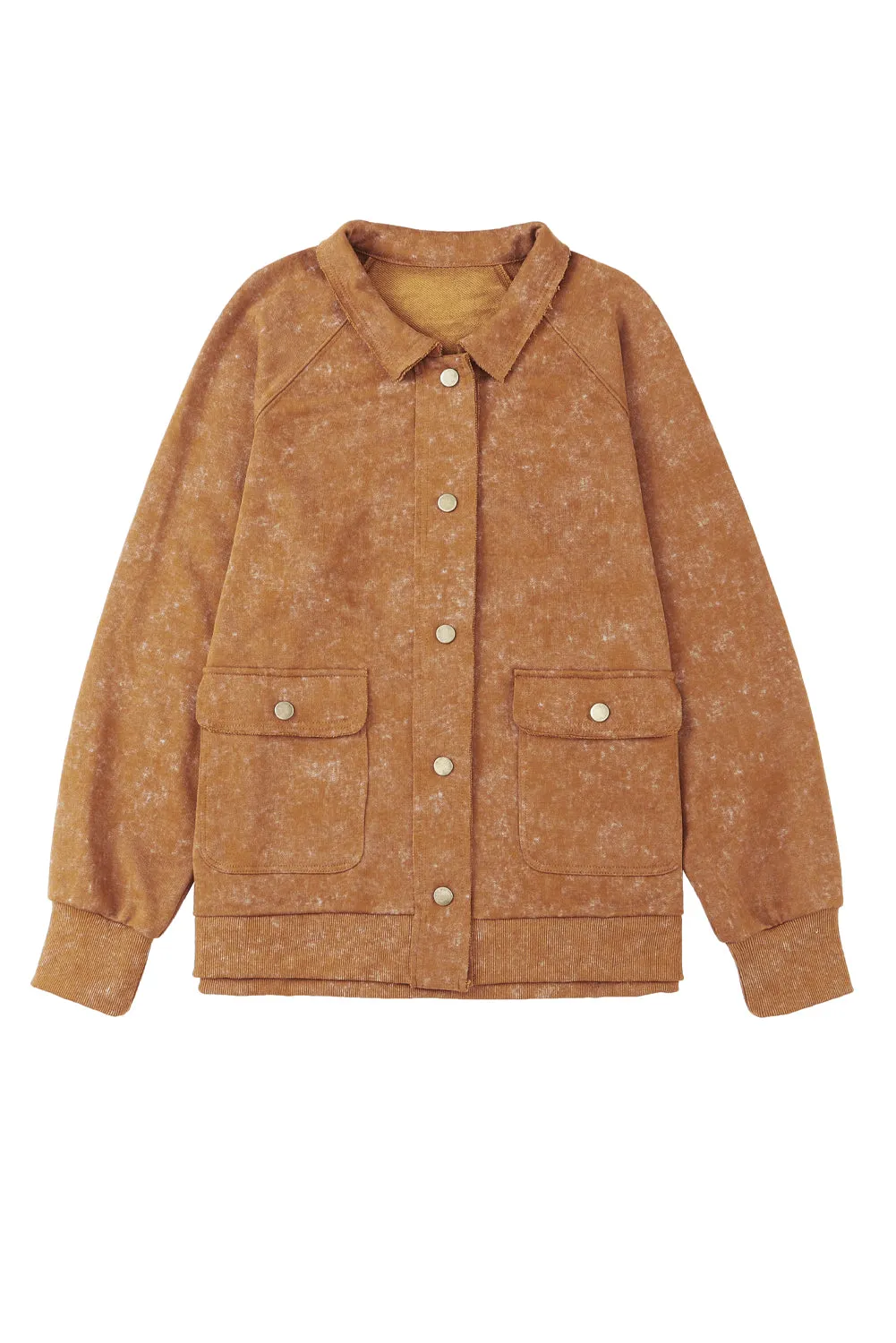 Wholesale Khaki Snap Button Casual Jacket with Flap Pockets