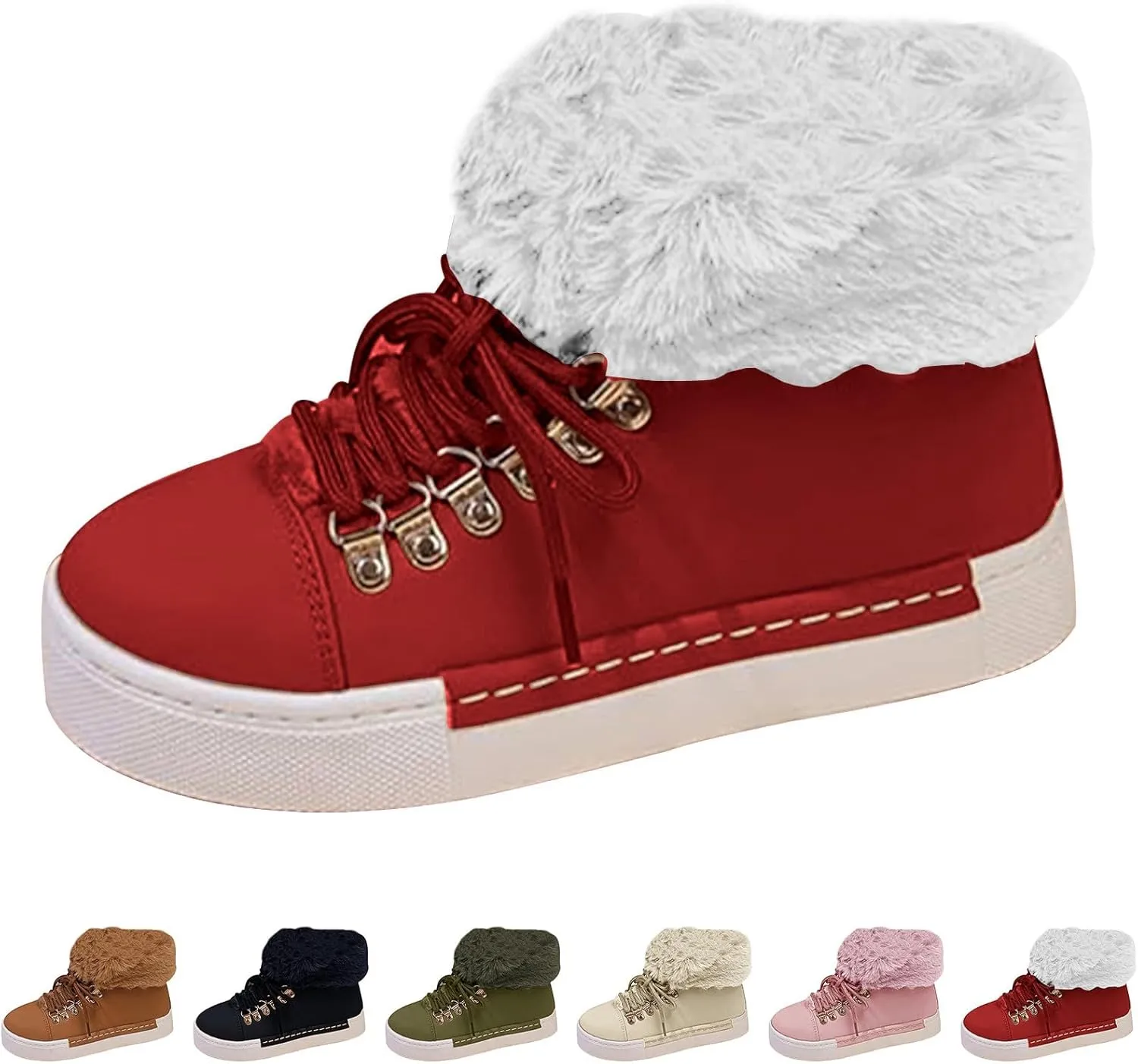 Womens Booties And Ankle Boots Plush Lined Lac Up Walking Boots Slip On Waterpoof Winter Boots For Women